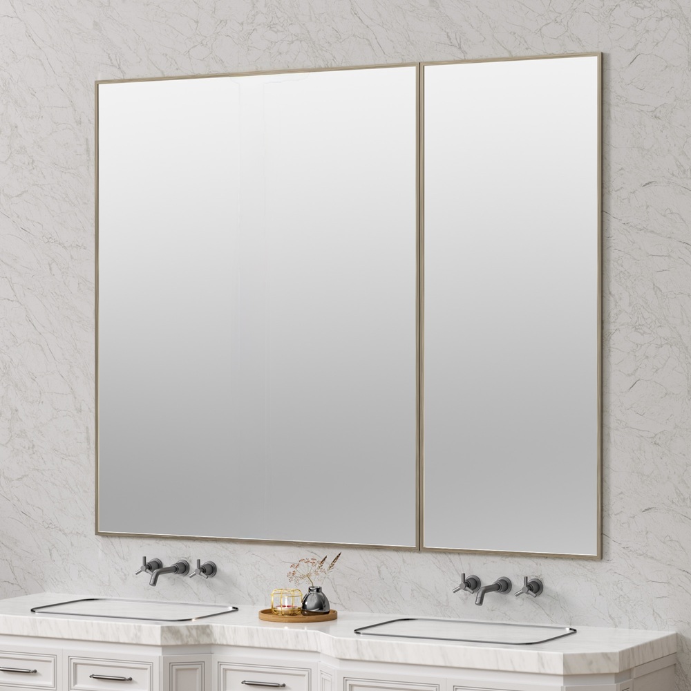 DOUBLE DOOR OFF CENTER BRUSHED NICKEL NARROW RECESS