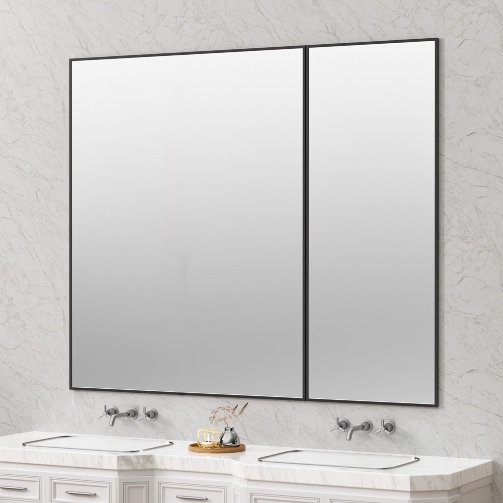 DOUBLE DOOR OFF CENTER MATTE BLACK NARROW RECESS