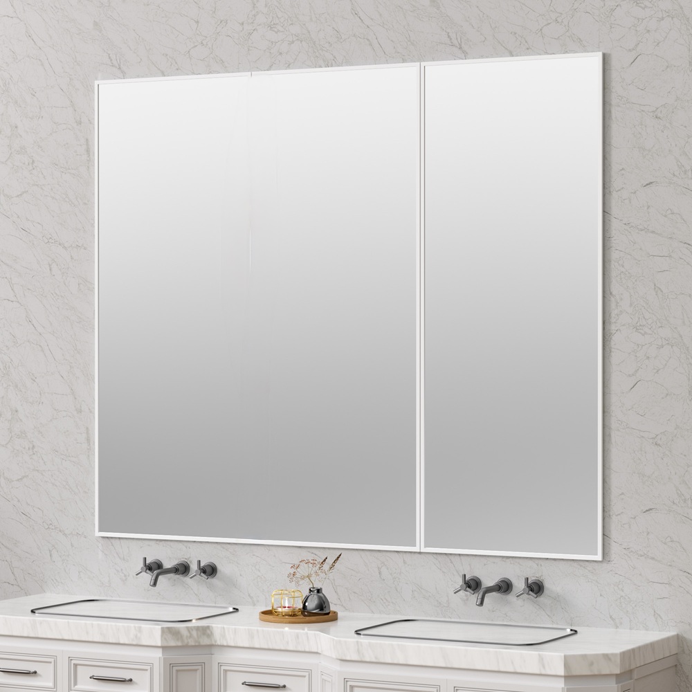 DOUBLE DOOR OFF CENTER WHITE NARROW RECESS